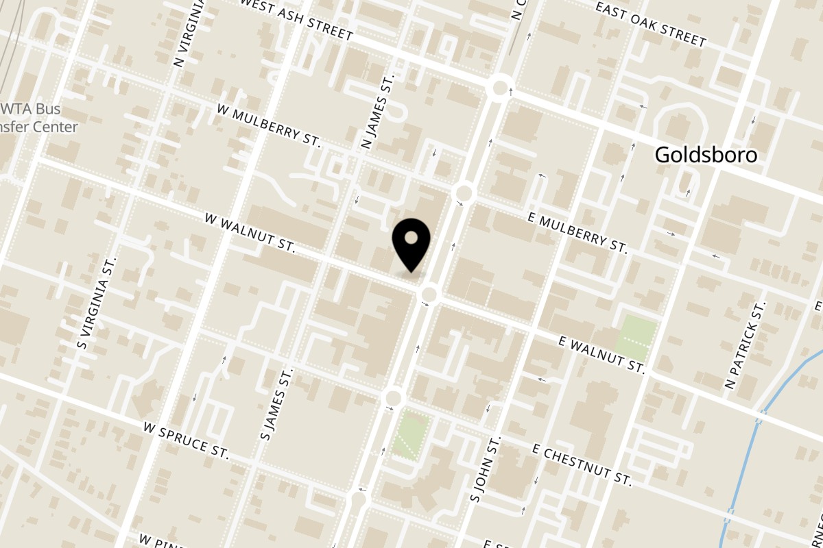 Map showing the location of Up North Pizzeria on 103 N Center St in Goldsboro